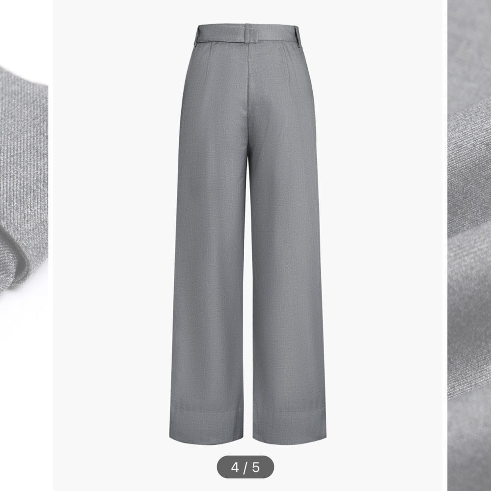 Commense Wide-Leg High-Rise Gray Trousers with Belt - Picture 3 of 11